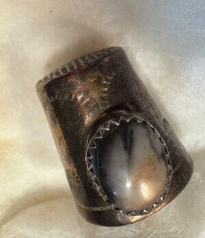 vintage sterling silver handmade thimble with Natural Stone inlay Fred Harvey
